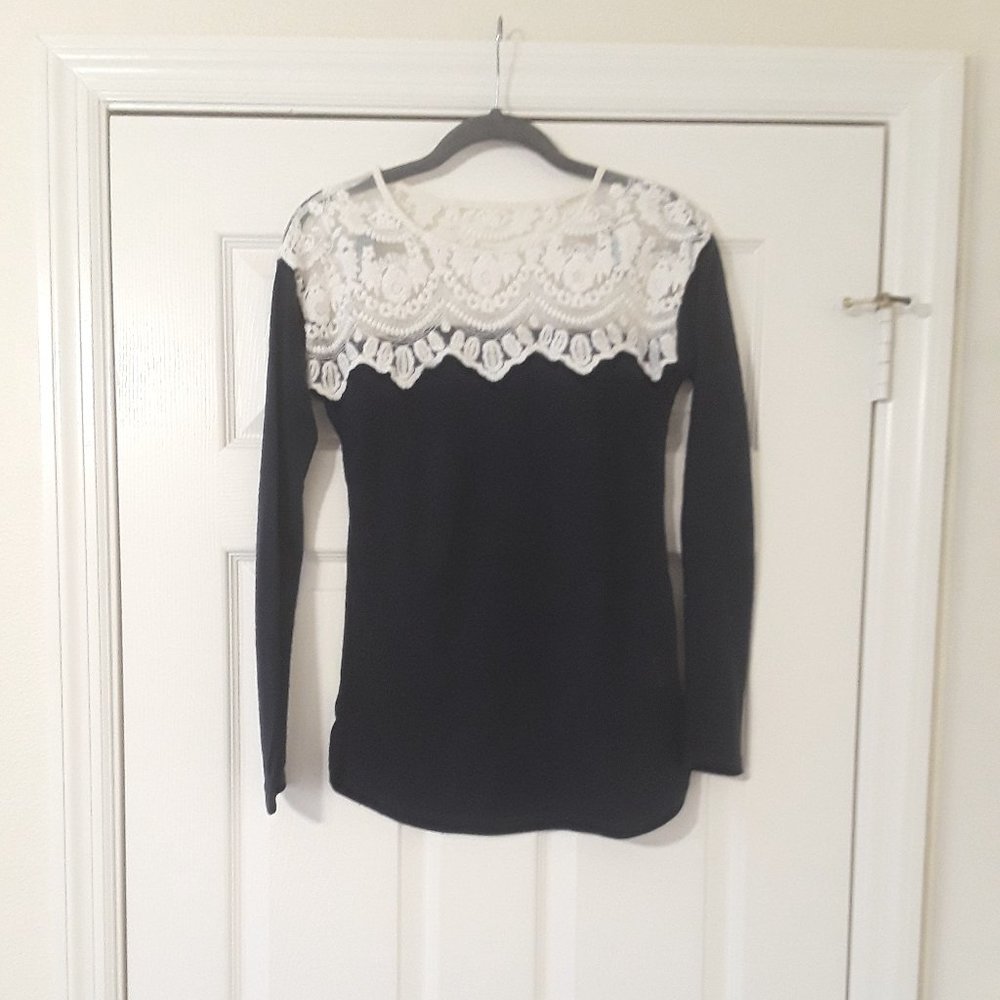 Dark Blue Long Sleeve Shirt With White Designs
